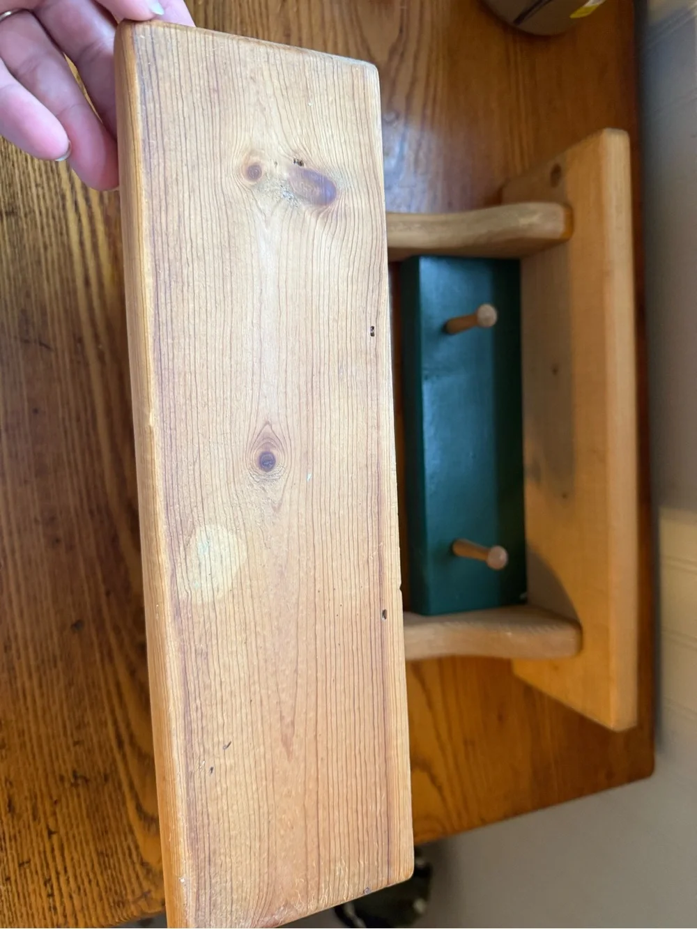 Wooden Green Wall Shelves Two Pegs